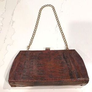 Vintage Bellestone Reptile Print Gold Clasp Shoulder Bag